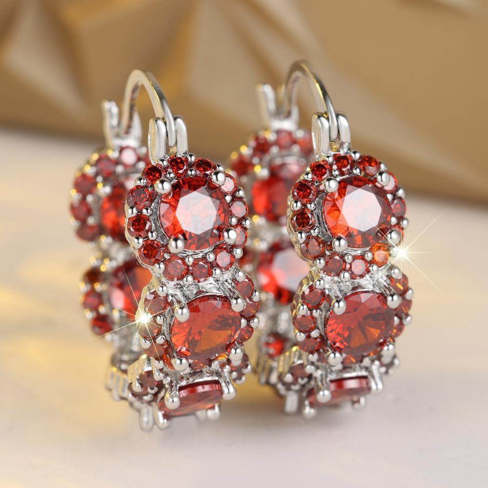 Exquisite Blue Cubic Zirconia Hoop Earrings for Women Elegant Purple Zircon Circle Earrings Wedding Party Jewelry Gift