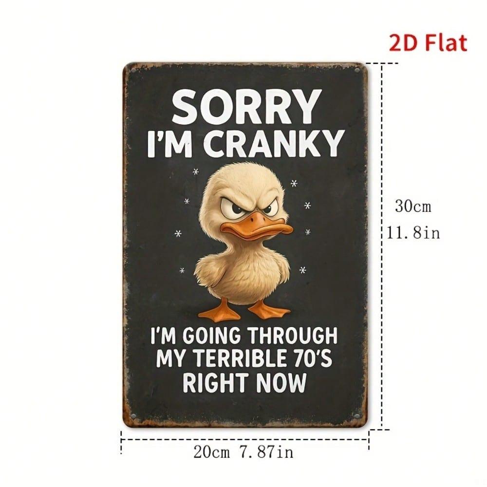 Metal Wall Art Duck Retro Sign for Bar Vintage Sorry I'm Cranky Plate 12x30 cm
