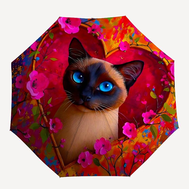 

1pc Cat Artwork Auto-Fold Umbrella with One-Touch Open/Close - 8 Reinforced Ribs for Windproof Stability, yy251118122