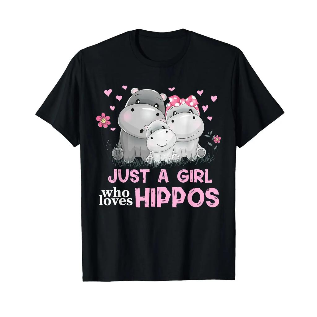 Just A Girl Who Loves Hippos Family Hippopotamuses Zoo Lover T Shirt Vintage Stylish Unisex Slightly Designer Clothes