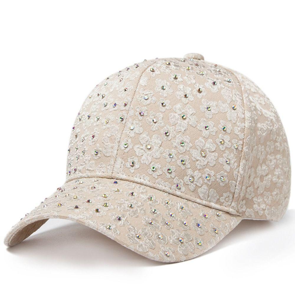 Casual Breathable Floral Baseball Cap Rhinestone Decoration Sun Protection Elegant Hat Adjustable Outdoor Sun Hat Summer Wear
