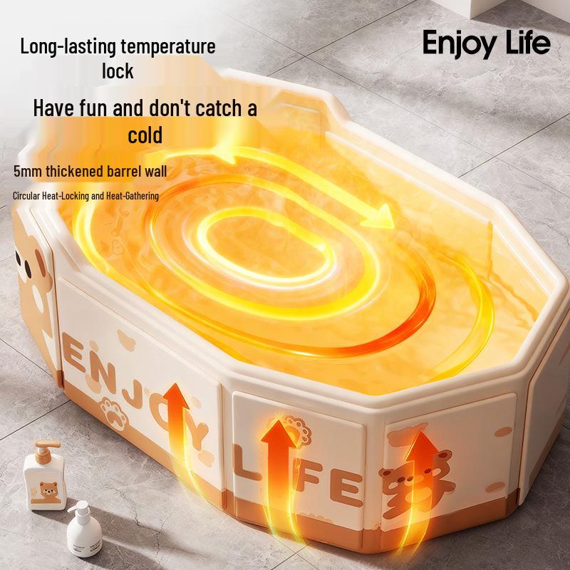 Eco-Friendly Portable Folding Baby Bathtub: Thick, Insulated, Large Sit & Lie Design with Quick Open, No Installation Required, Cartoon Patterned.