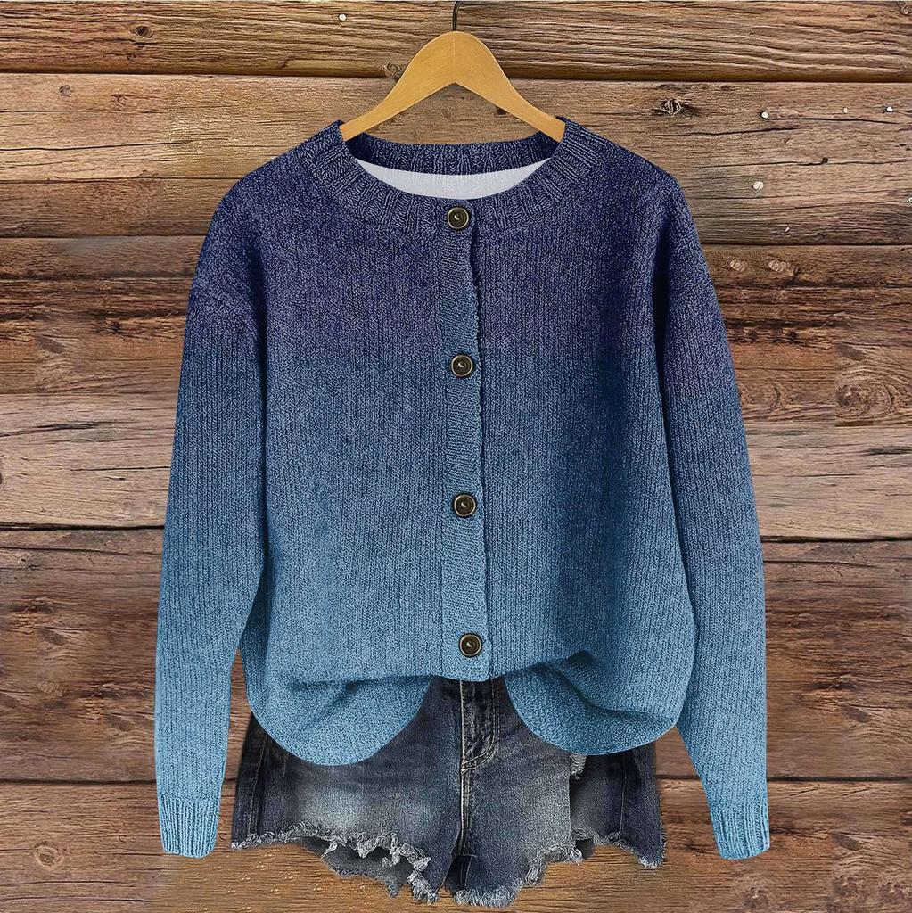 Women's Vintage Knit Button Gradient Print Cardigan Jacket