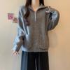 Women's Plus Size Grey Knit Zipper Lapel Cardigan