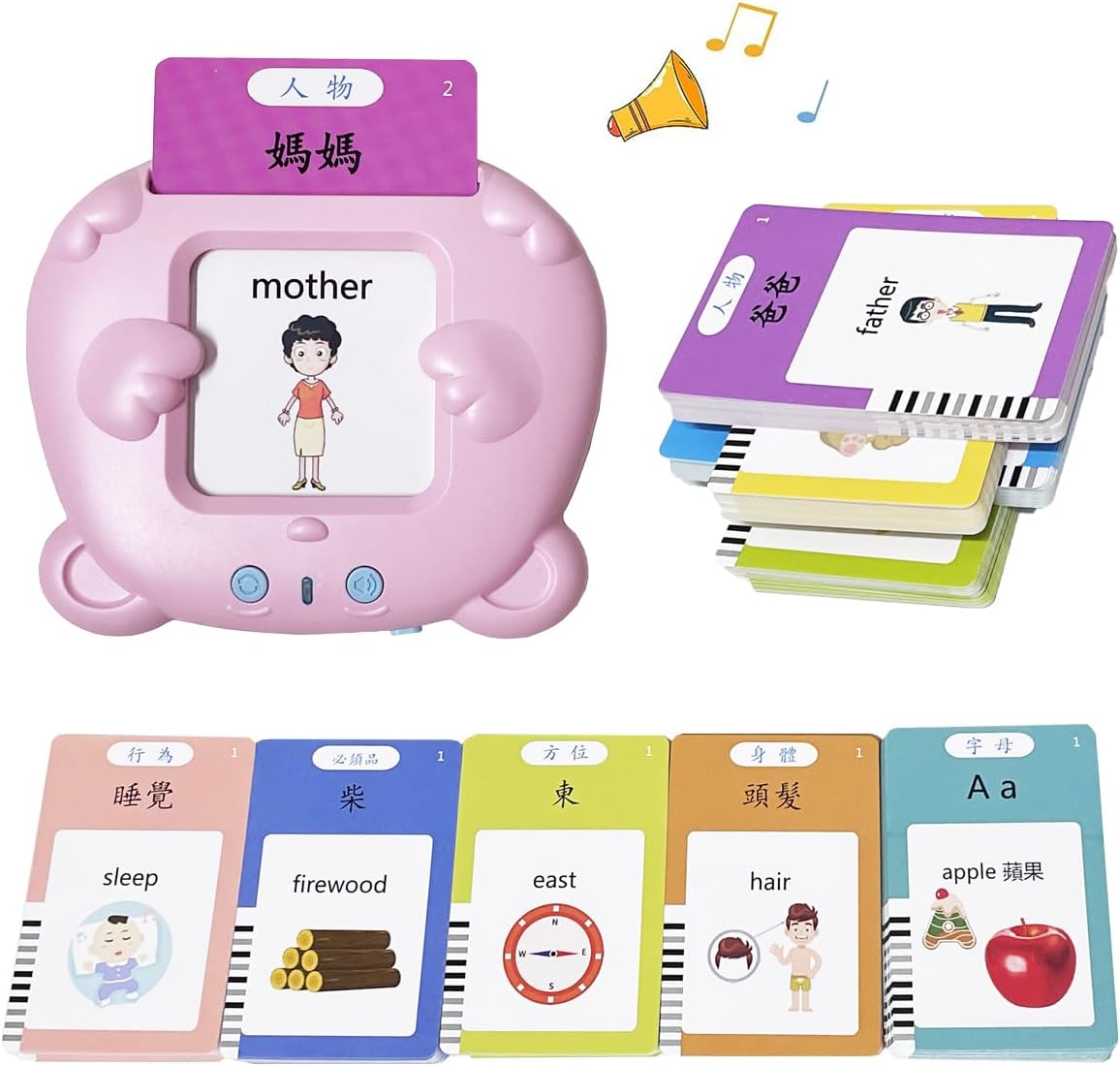 

Cantonese Mandarin English Talking Flash Cards, Trilingual Learning Flashcard Toys for Toddlers, 510 Sight Words,birthday gift розовый