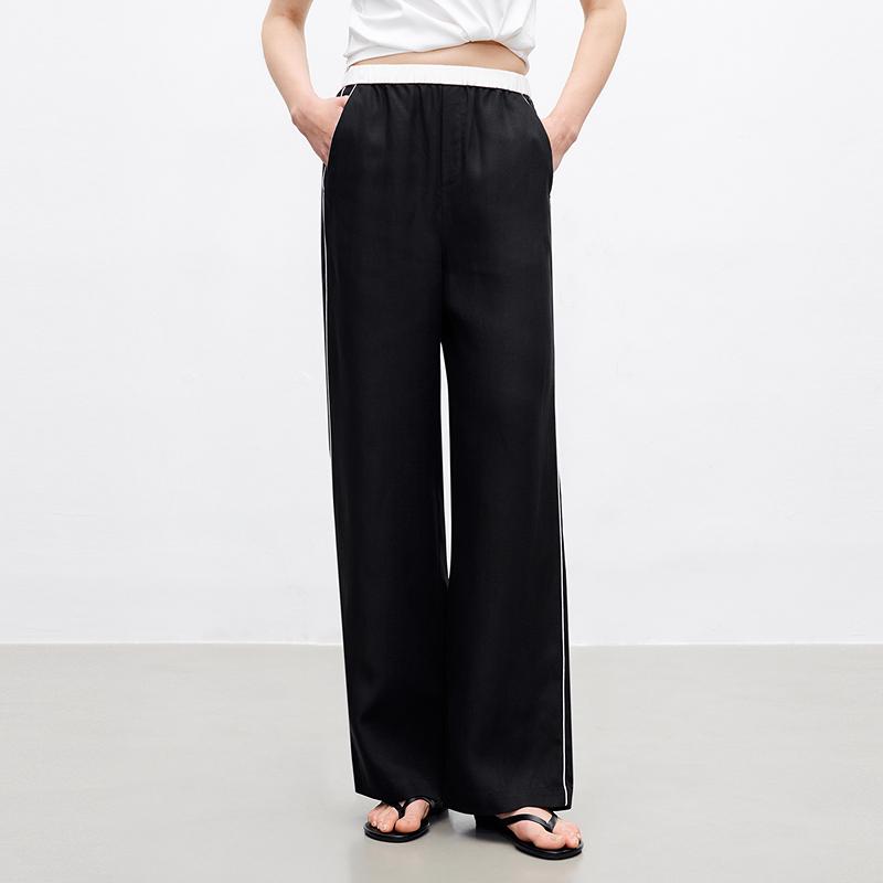 Women s High-Waisted Loose Linen Black Straight-Leg Pants for Summer 2026 Small