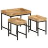 Nesting Tables Set of 3 Rough Solid Mango Wood and Iron