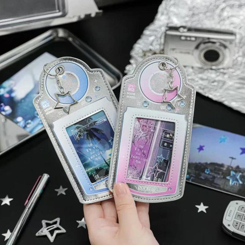 Creative PU Photocard Frame Retro Digital Camera Shape Photocard Holder with Chain Silver Picture Frames for Girls Wholesales