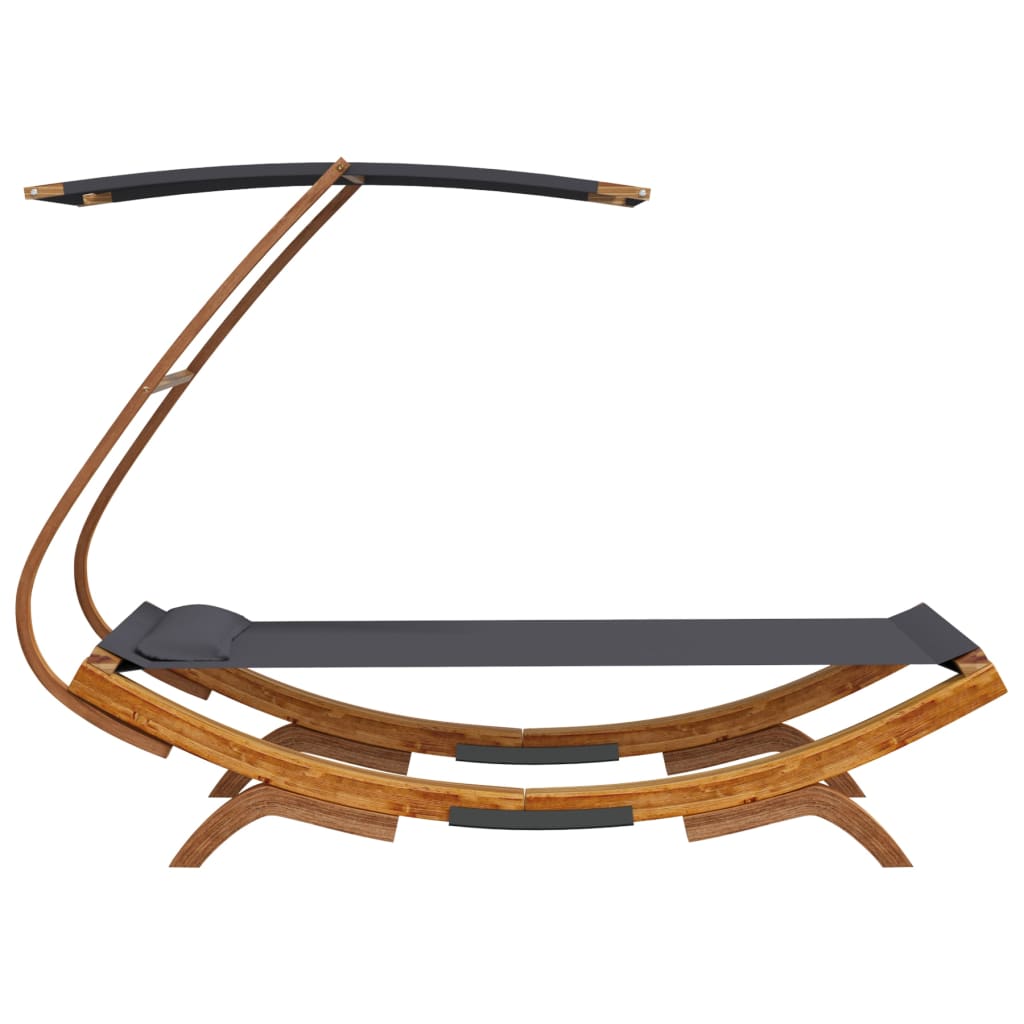 Sun Lounger with Canopy 100 X 190 X 134 Cm Solid Bentwood Anthracite