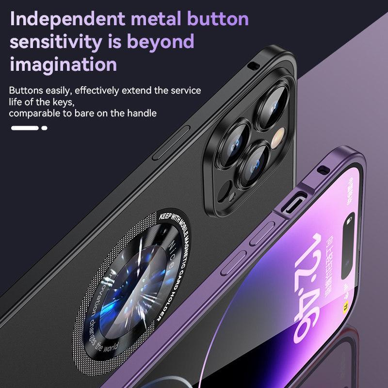 Luxury Spring Buckle Frosted Metal Bezel Magnetic Suction Wireless Charging Phone Case Suitable for iPhone 14 13 12 Pro Max Fall Protection Cover