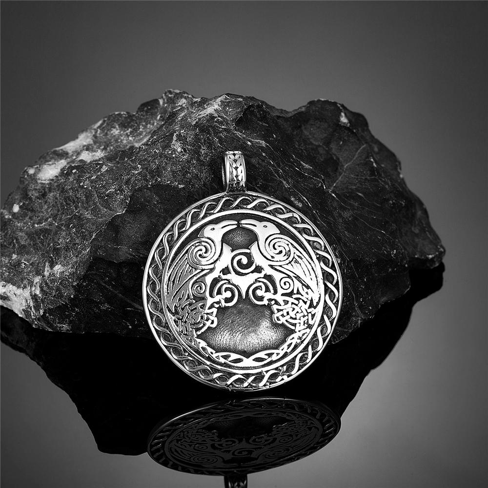 Vintage Norse Viking Odin's Crow Necklace Men Stainless Steel Nordic Mythology Raven Runes Talisman Pendant Scandinavian Jewelry