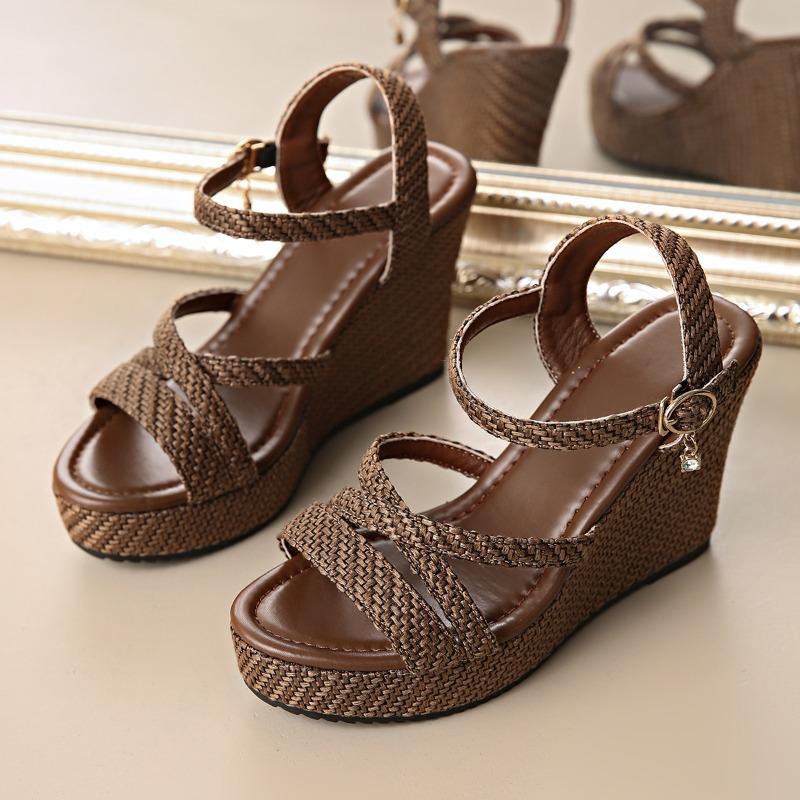 Women’s Wedge Platform Braided Cross-Strap Roman Sandals