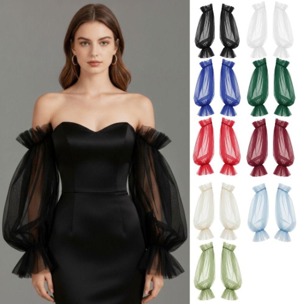 Solid Color Bride Wedding Gloves Wedding Dress Detachable Tulle Dress Removable Sleeve Party