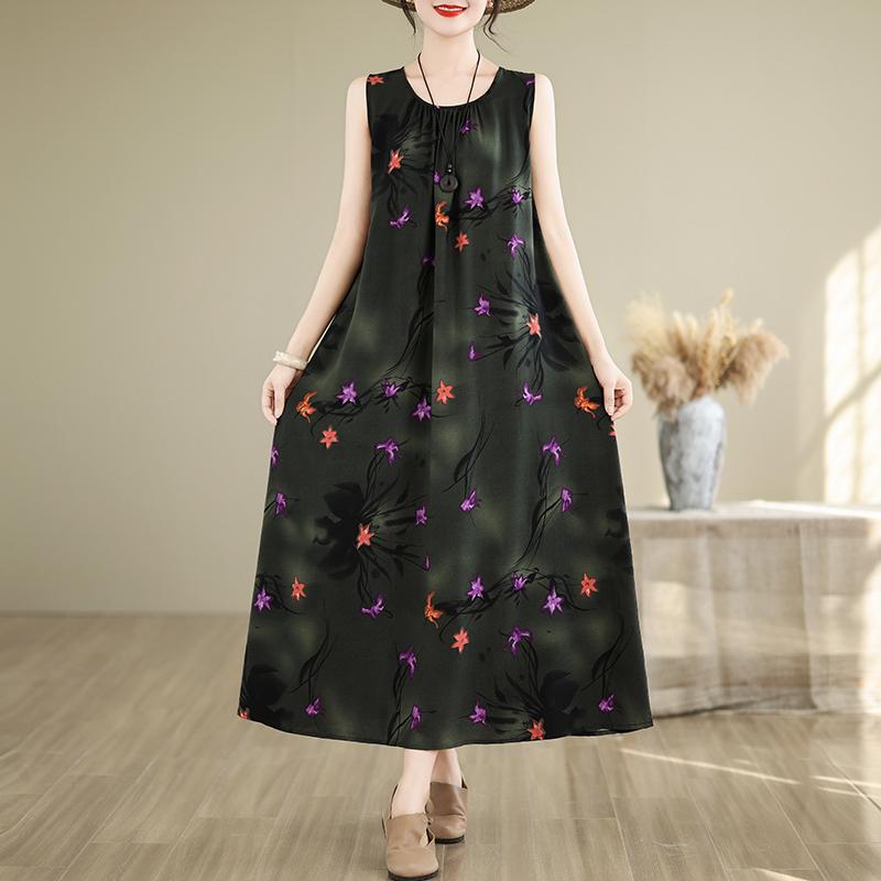 Elegant Women's Summer Dress Loose Sleeveless Plus Size Casual Long Dresses Vintage Clothes