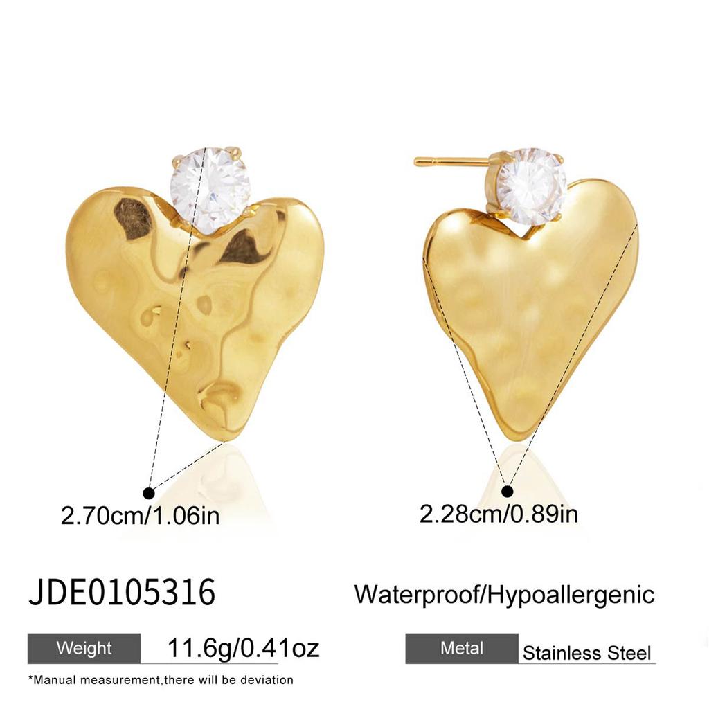 Stainless Steel Heart Necklace Luxury Niche Accessory Women Layered Necklace Earrings Vacuum Gold Plating Waterproof Jewelry