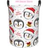 Christmas Cute Penguin Santa Claus Laundry Basket Waterproof Oxford Cloth Organizer Basket Collapsible Clothes Hamper with Handl
