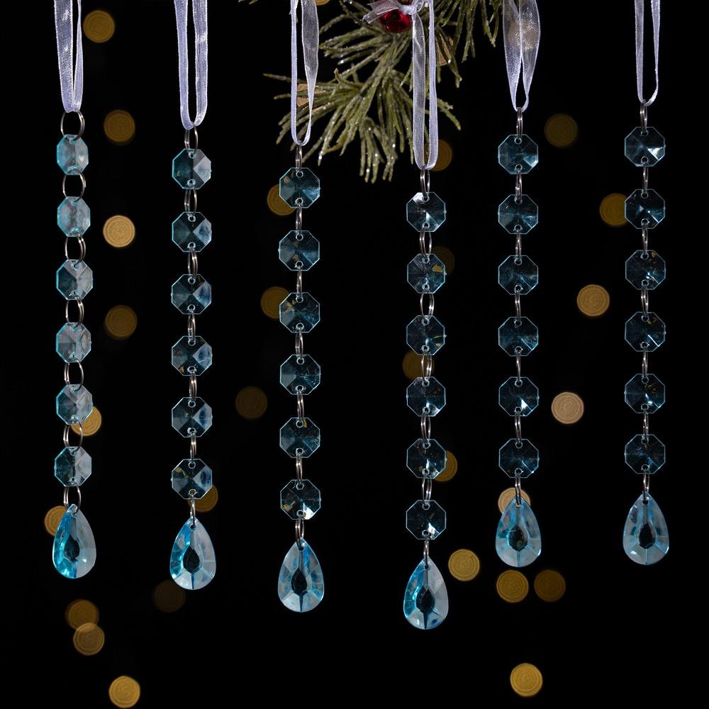 6pcs/set Transparent Acrylic Ice Pendants Sparkling Acrylic Christmas Tree Hanging Crystal Prisms Icicle Water Drop Ornament