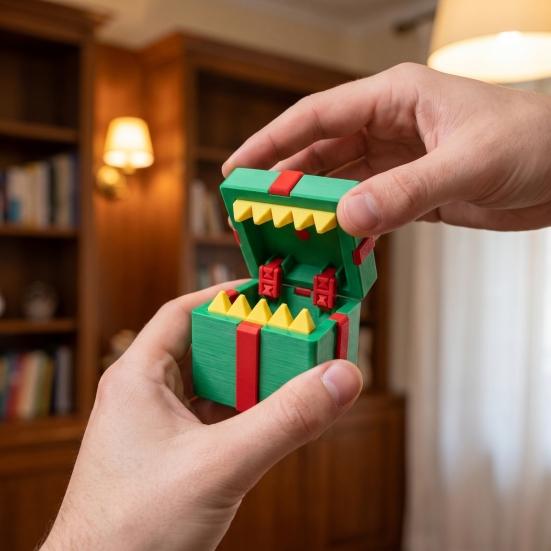 Durable Pla Christmas Ornaments 3D Printed Surprise Gift Box, Funny Interactive Fidget Toy with Parent Child Toys Teeth Design, Holiday Desk