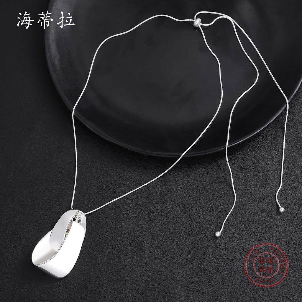 Irregular Geometric Ring Pendant, Gold Plated, Silver Men's and Women's Fashion Versatile Alloy Snake Bone Necklace