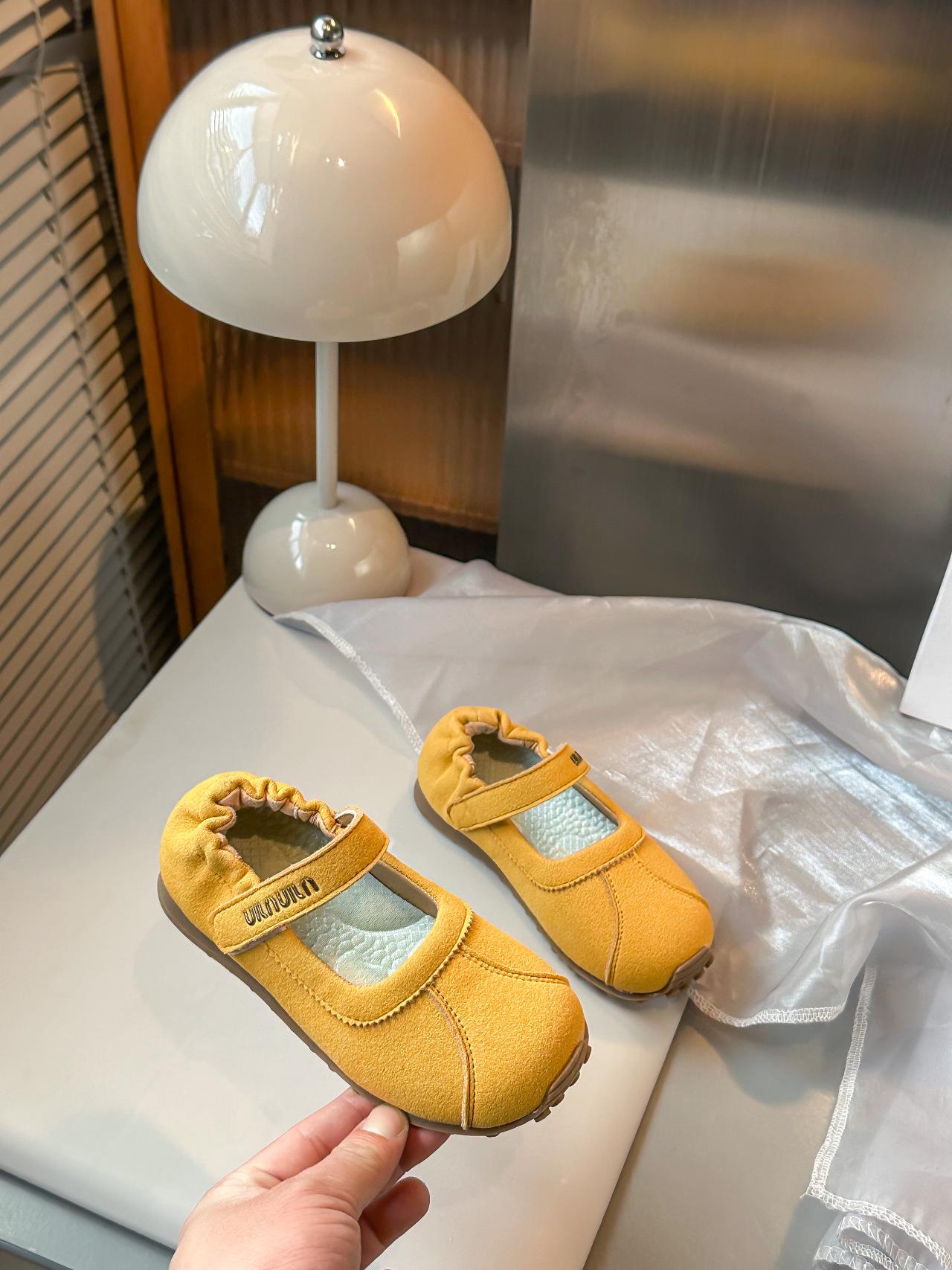 Spring 2026 Girls’ Leather Shoes: Korean-Style, Stylish Princess Flats, Versatile Elastic Casuals 23 жёлтый