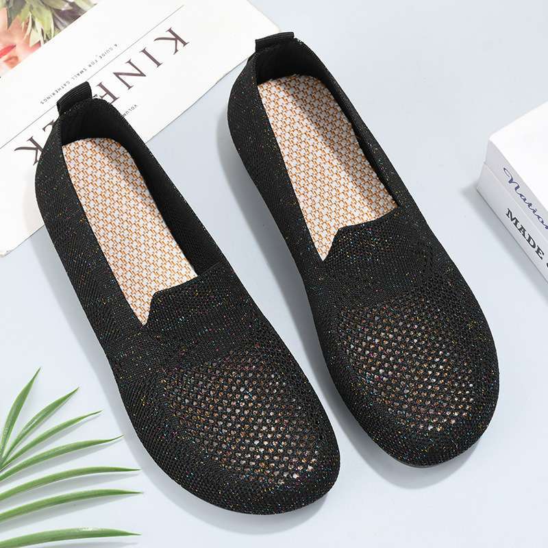 Mesh shoes women's shoes knitted dopamine soft sole the elderly breathable mesh elderly mother shoes one pedal grandma mesh