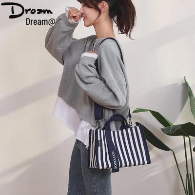 Drezm Koreanische Umhängetasche - Kleine quadratische gestreifte Canvas-Tasche für Damen