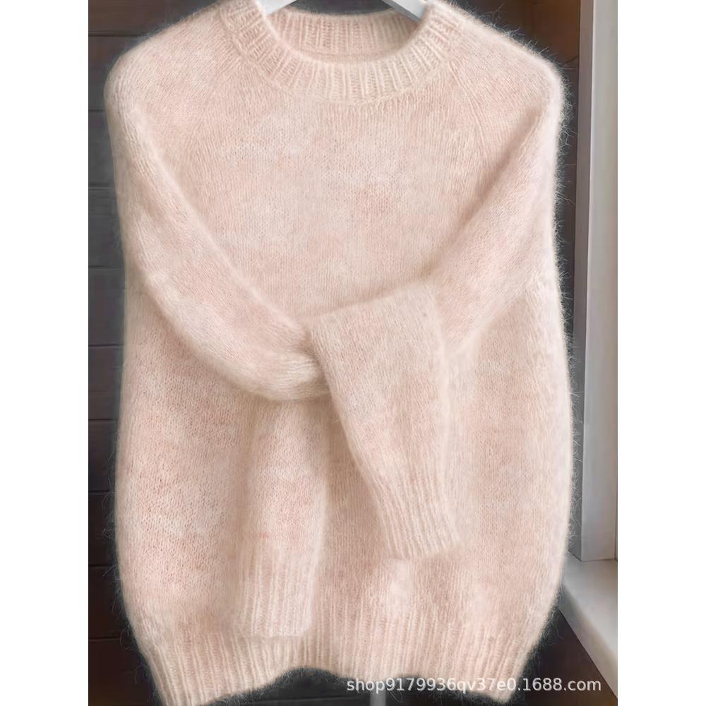 Weicher Ästhetischer Vintage Strickpullover Damen Frühling Herbst Locker Gemütlich Lässiger Leichter Dünner Pullover