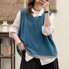 Autumn 2026 Women's Solid Color Sleeveless Knit Vest - Artistic Round Neck, Loose Cotton Thread Sweater Design.