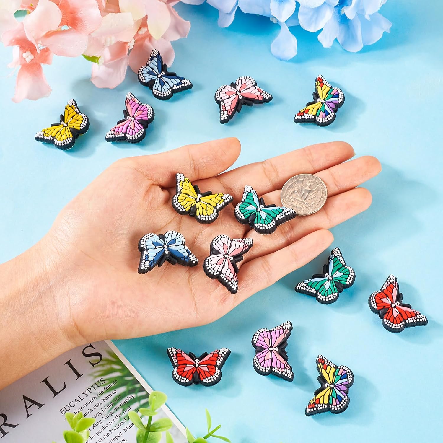 14Pcs Butterfly Silicone Beads Cute Animal Beads Soft Rubber Spacer Beads 20x 31mm for Necklace Bracelet DIY Jewelry Pen Craft Making Supplies