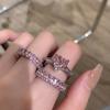 Pink Diamond Peach Heart Ring Niche Design High Sense Fashion Personality Trendy Women Three-piece Ring
