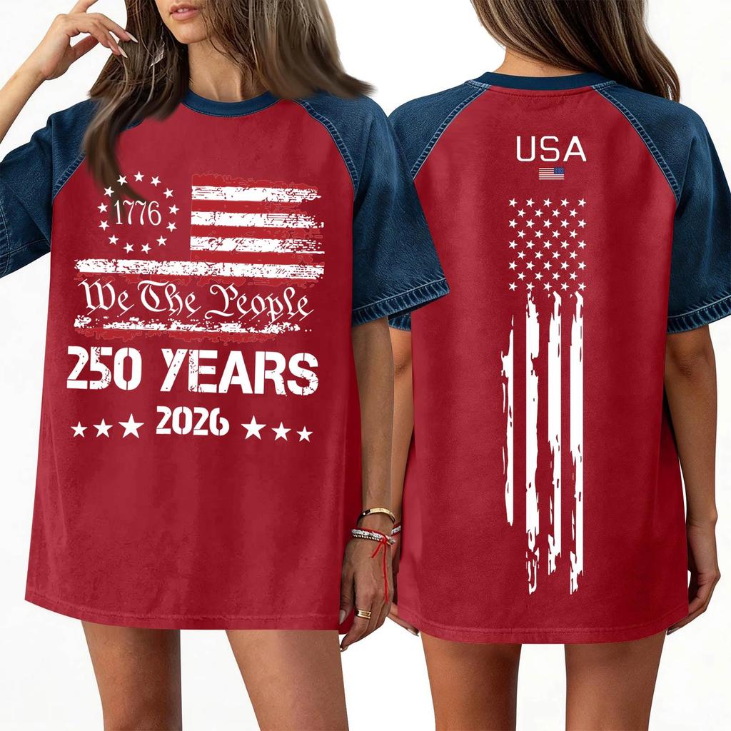 Women's Denim Patchwork Top, Casual Short-sleeved Comfortable T-shirt, Fashionable For Spring And Summer.