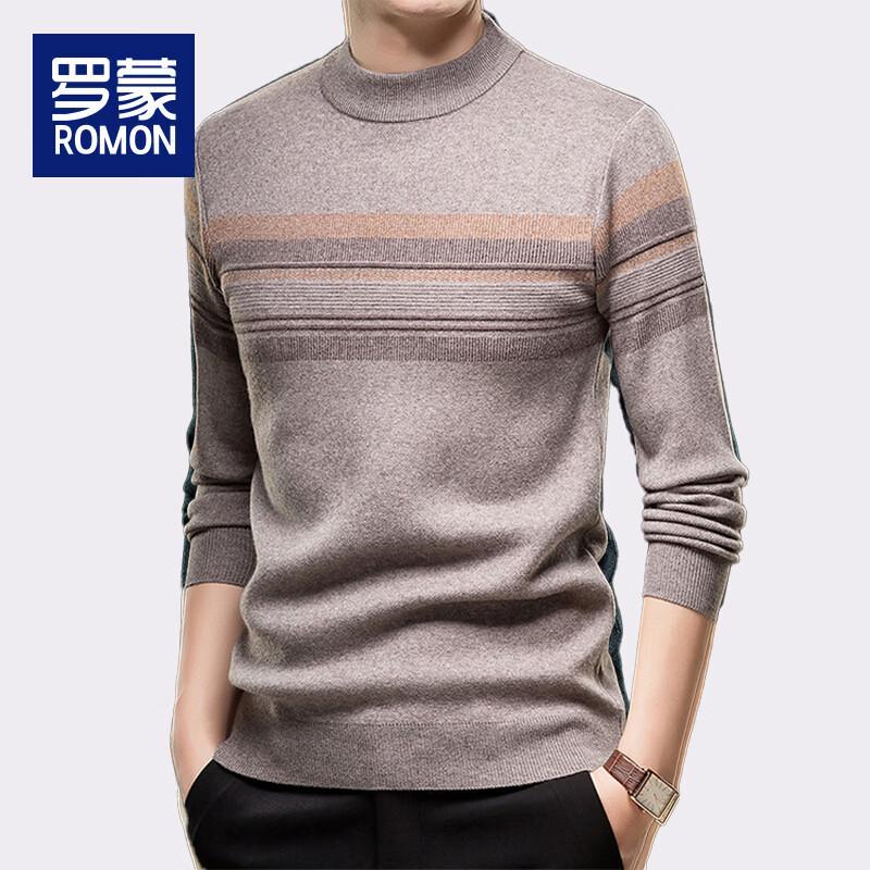 Luomeng Men s Thick Warm Striped Half-High Collar Knit Sweater XL