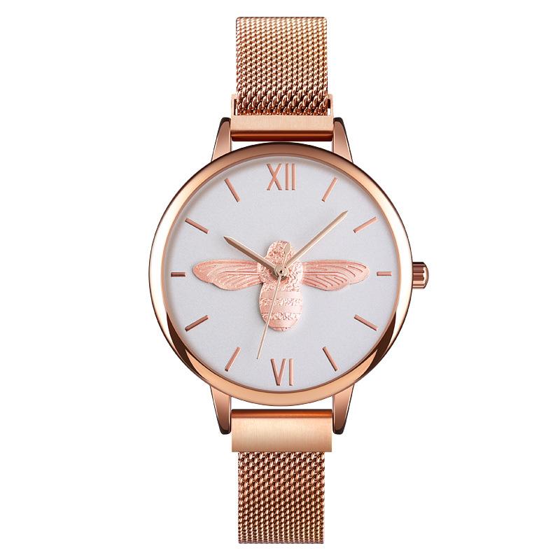 

New embossed bee dial exquisite women s quartz watch steel mesh with magnetic buckle women s watch білий