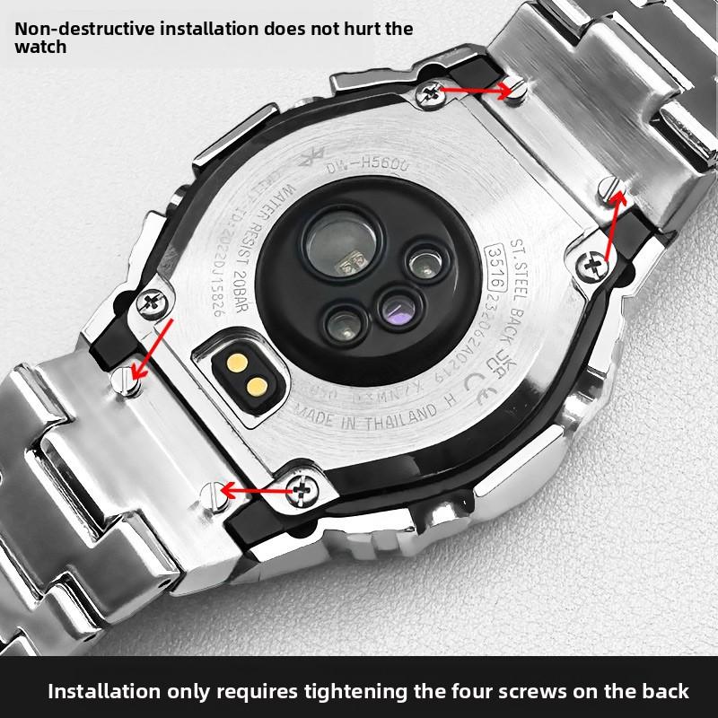 DW H5600 mod kit Stainless steel Case+Strap for G-SHOCK Casio 3516 DW-H5600 Retro Carved metal Bezel Band Replacement Accessorie