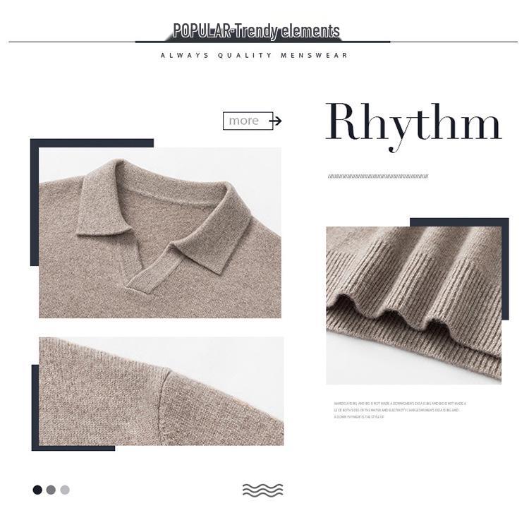 Herren Leichter Luxus Wollpullover mit Möwenkragen - Winterlich Warm Modischer Gestrickter Basisschicht