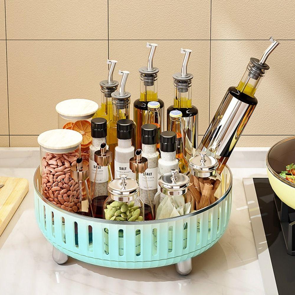 Plastic 360° Rotating Storage Tray Round Large Capacity Seasoning Storage Rack Space Saving Rotating Spice Shelf Bathroom