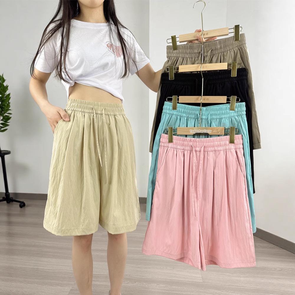 Colorful High-Waist Ice Silk Women's Loose Slimming Wide-Leg Summer Shorts