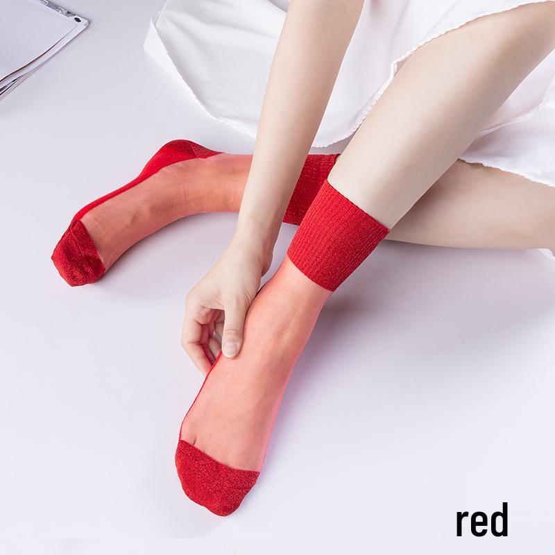 Women's Crystal Silk Stockings: Sexy Japanese Style, Non-slip Korean Design, Transparent Gold & Silver Thread, Mid-calf Socks