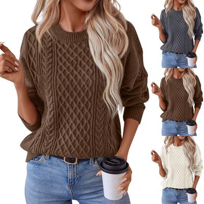 Women's Casual Fashion Round Neck Long Sleeved Knitting Sweater Top