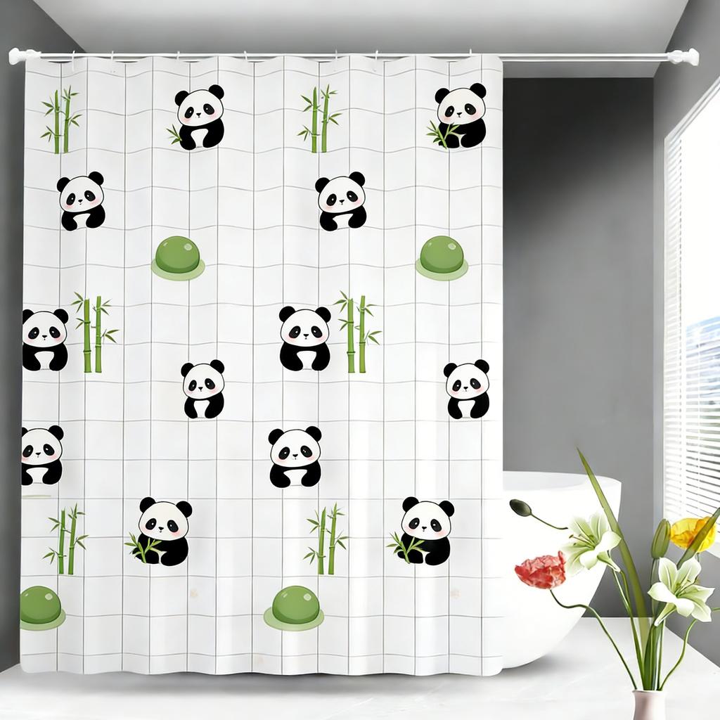 Cute Cartoon Puppies & Kittens Shower Curtain - Waterproof Polyester with Hearts & Yarn Balls On White Grid