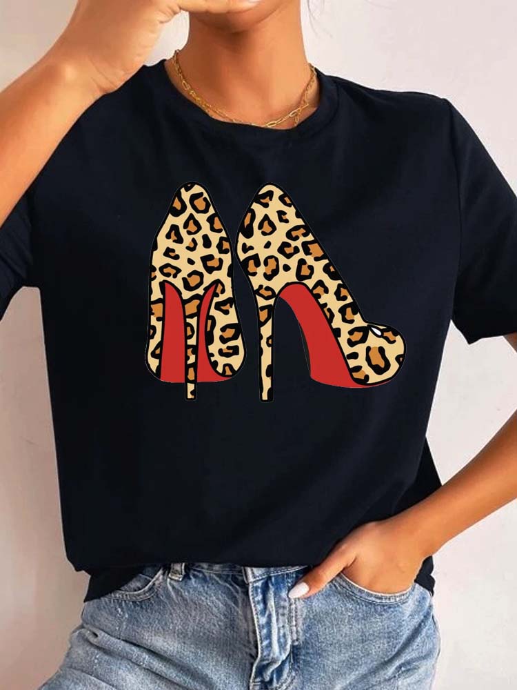 Maycaur New High Heel Wine Glasses Graphic Print T Shirt Women Funny Tshirts Casual White Short Sleeves Tops Tees Feamle Clothes