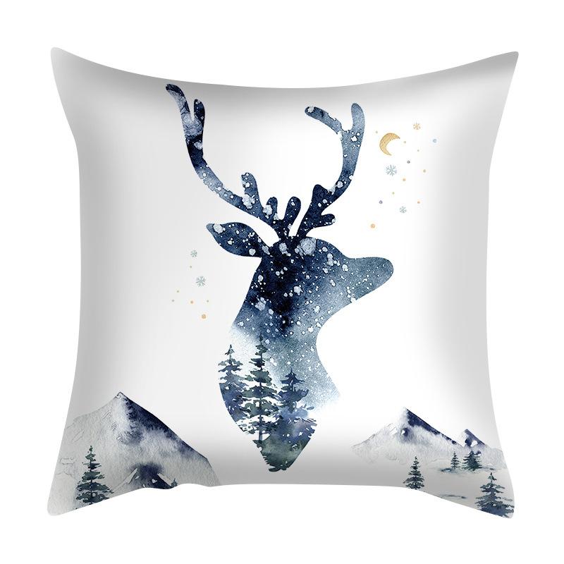 Christmas Blue Elk Pillowcases Are Popular for Living Room and Bedroom Cushions