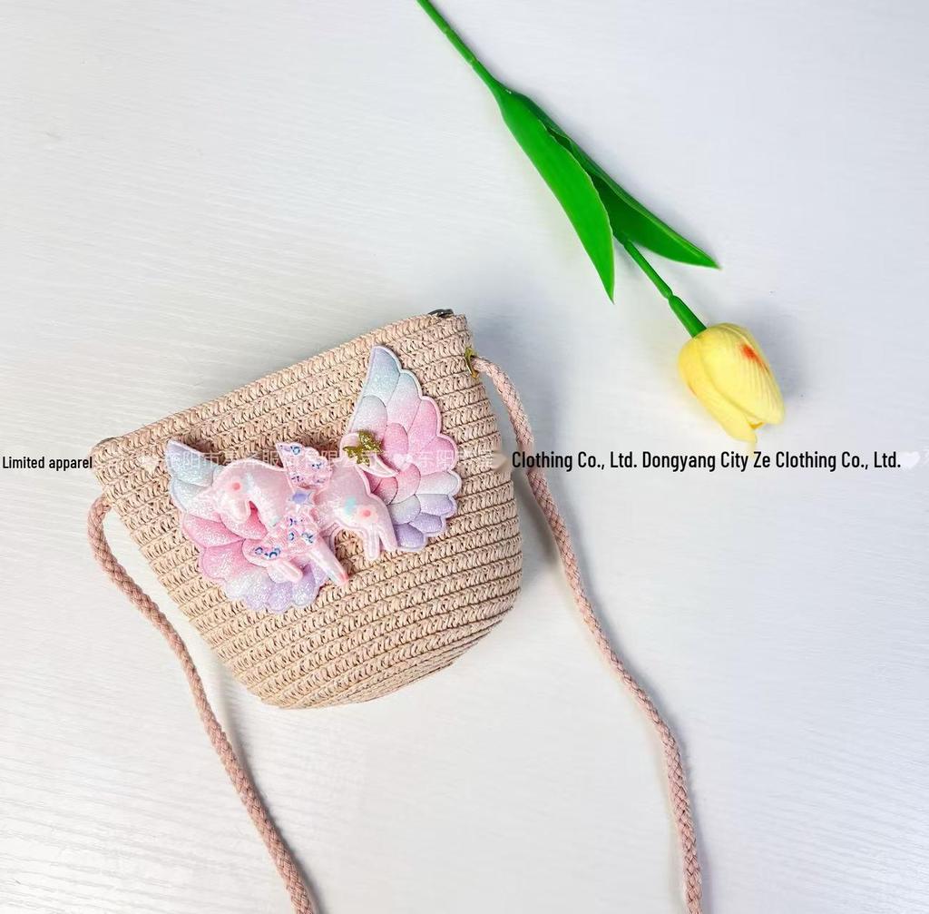 Adorável Bolsa de Palha 2025: Bolsa Transversal de Verão Infantil para Férias à Beira-Mar