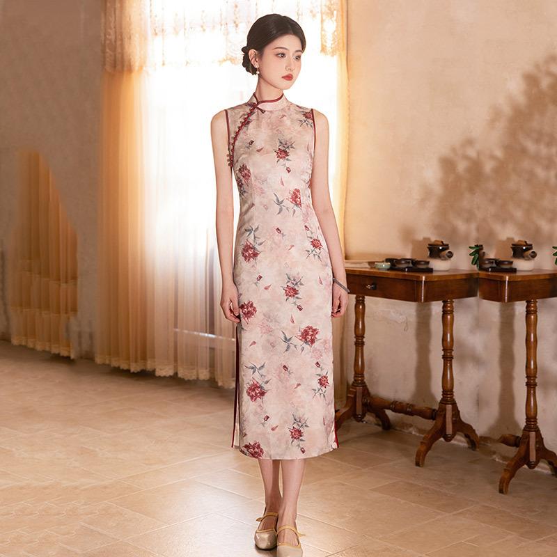 Sleeveless national style new Chinese long cheongsam improved young new women's retro slim dress summer