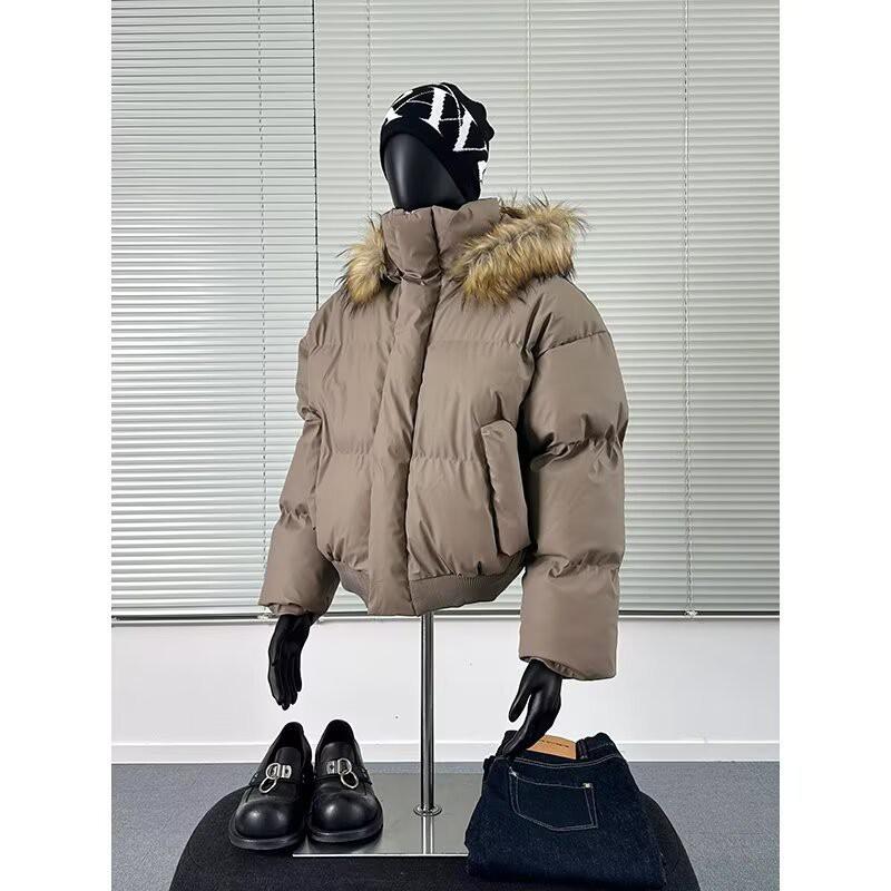 Winter Thick Short Cotton Puffer Jacket Couples Clean Fit Stand Collar Zip Up Casual Outerwear