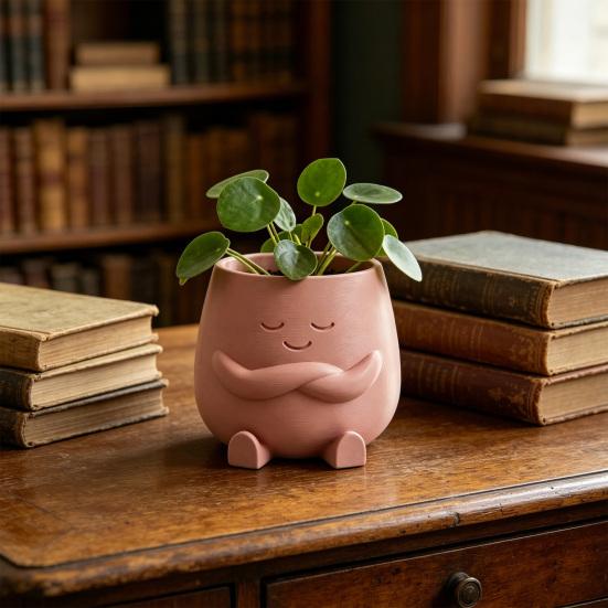 Mini Flowerpot Cute Desktop Planter 3D Printed Healing Smiling Face Creative Green Plant Pot for Home