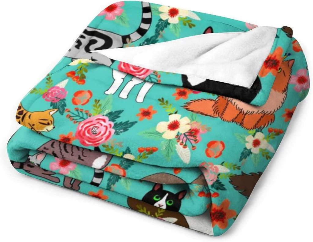 Cute Cats Print Blanket Flannel Blanke Bed Sofa Travel Camping Super Soft Cozy Plush Blanket Dogs Print Throw for All Seasons