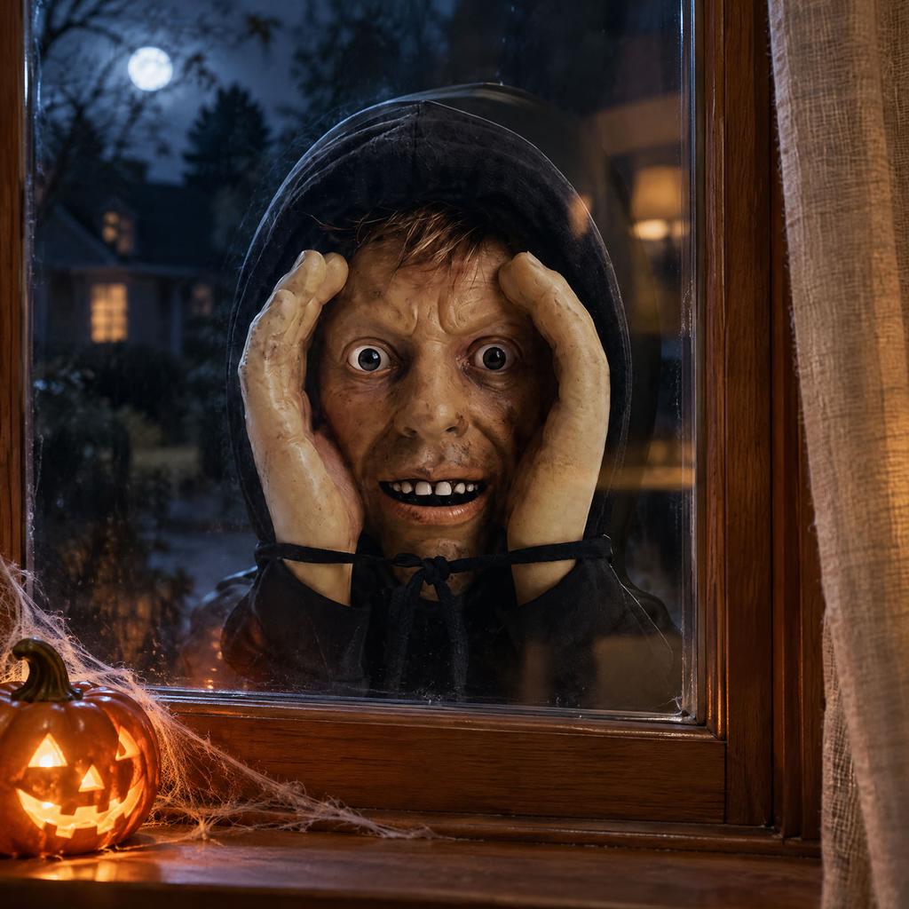 Peeping Stranger Face Window Decor Halloween Creepy Scary Prop Suction Cup 23x20cm