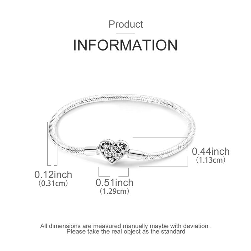 Bracelet 925 Silver Bracelet 17-20CM Love Heart Zircon Original Bracelets Fit Charms Bracelets Jewelry Gifts