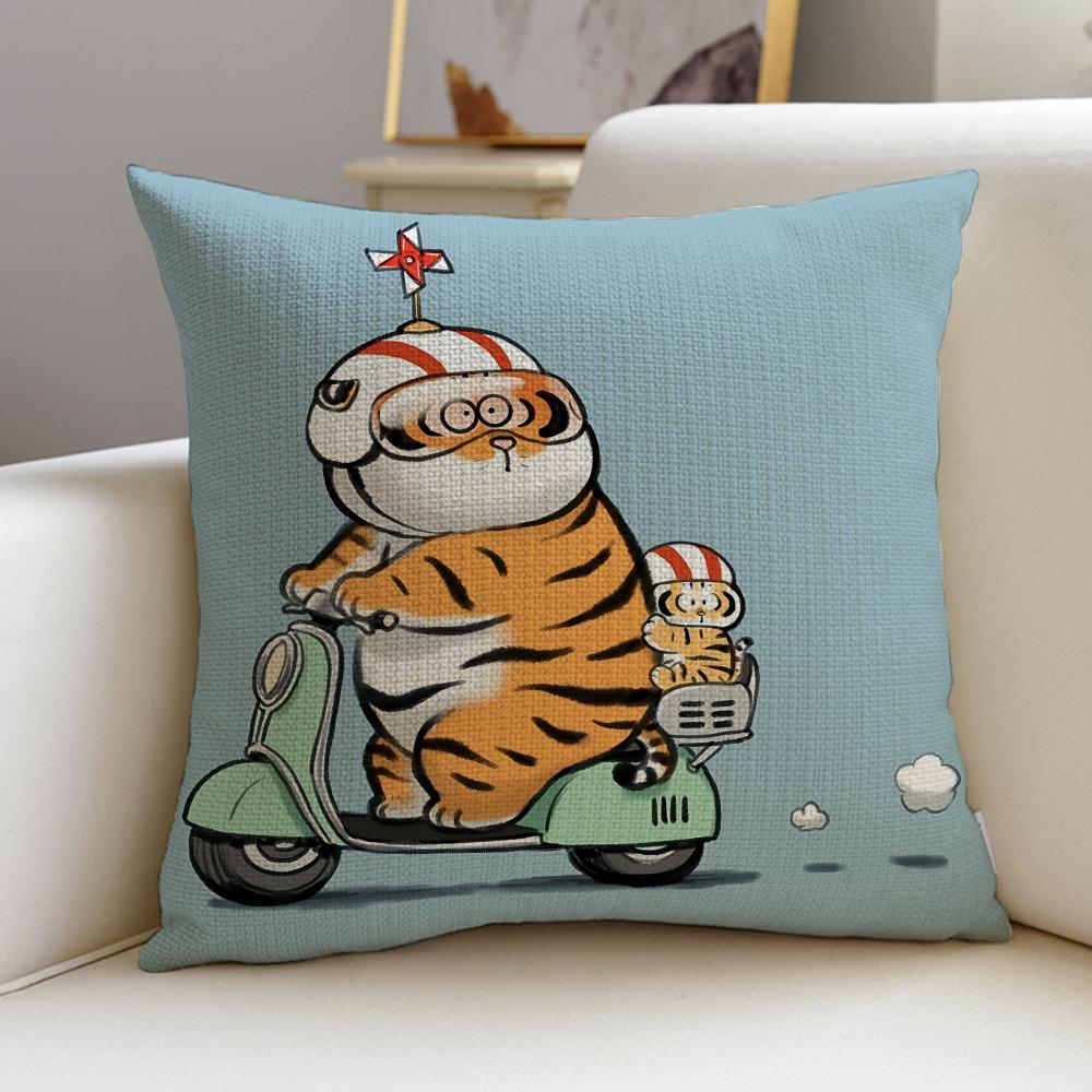Chubby IIm Not Fat TigerS Cushion Cover Breathable and Skinfriendly Linen Pillowcase Square Removable and Washable Cushion